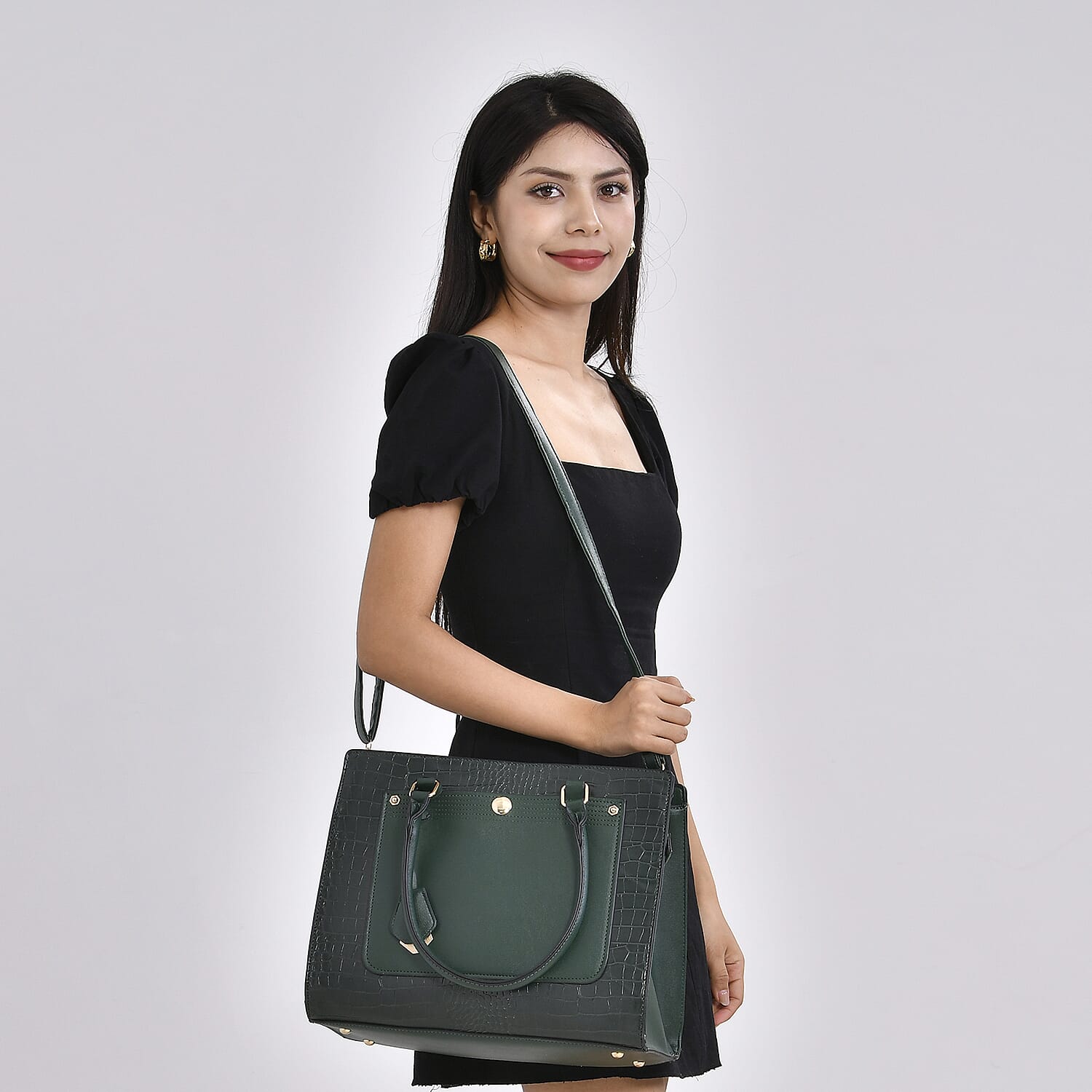 PU Crocodile Crossbody Bag (Size 35x12x25 cm) - Olive & Olive