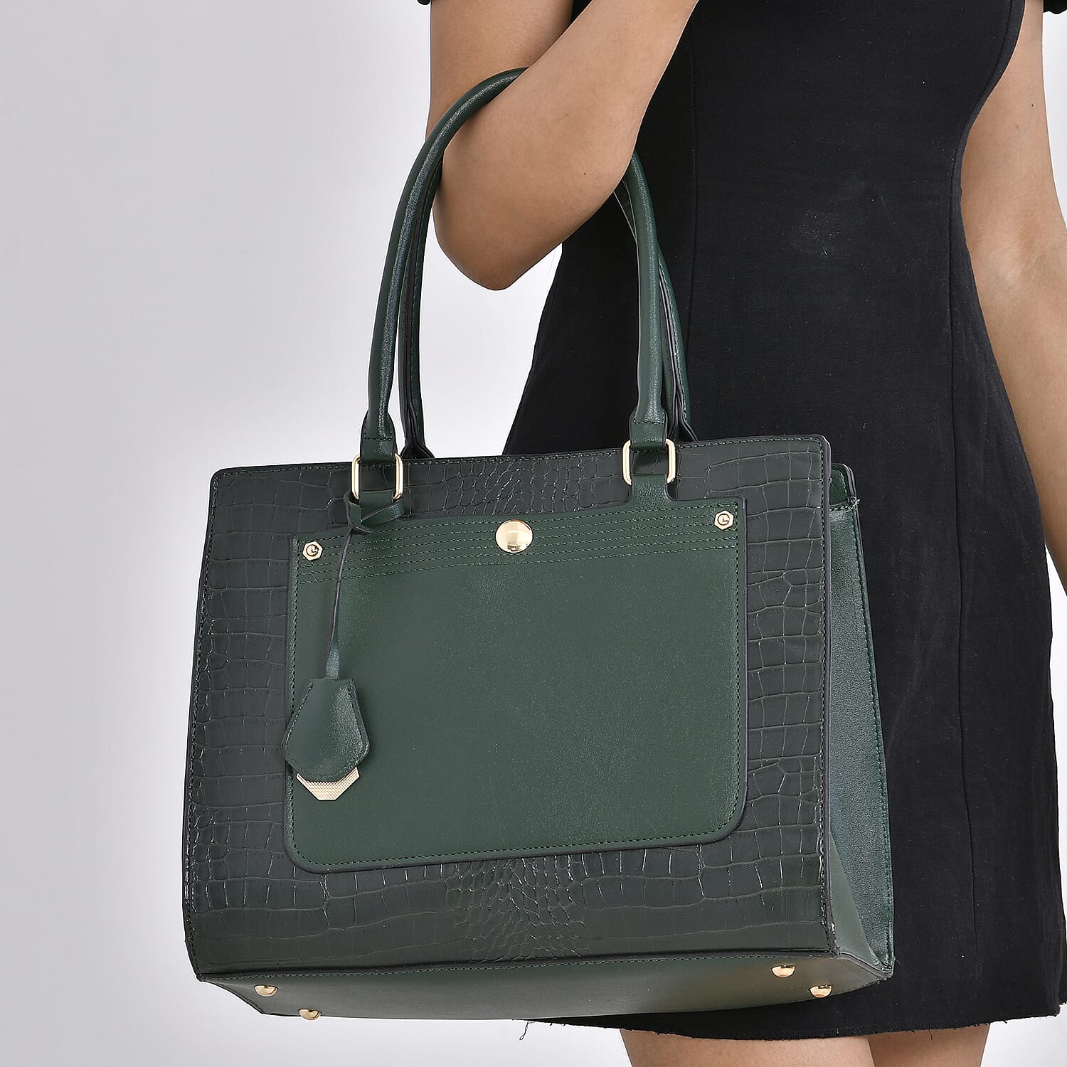 PU Crocodile Crossbody Bag (Size 35x12x25 cm) - Olive & Olive