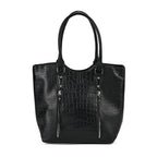 Leatherette Embossed Crocodile Pattern Tote Bag with Handle Drop - Black