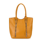 Leatherette Embossed Crocodile Pattern Tote Bag with Handle Drop - Yellow