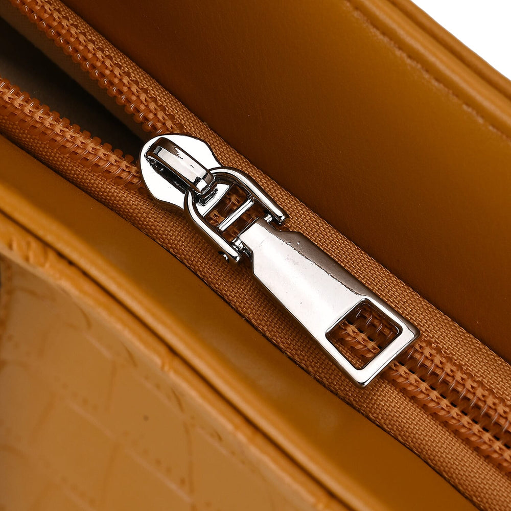 Leatherette Embossed Crocodile Pattern Tote Bag with Handle Drop - Yellow