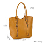 Leatherette Embossed Crocodile Pattern Tote Bag with Handle Drop - Yellow