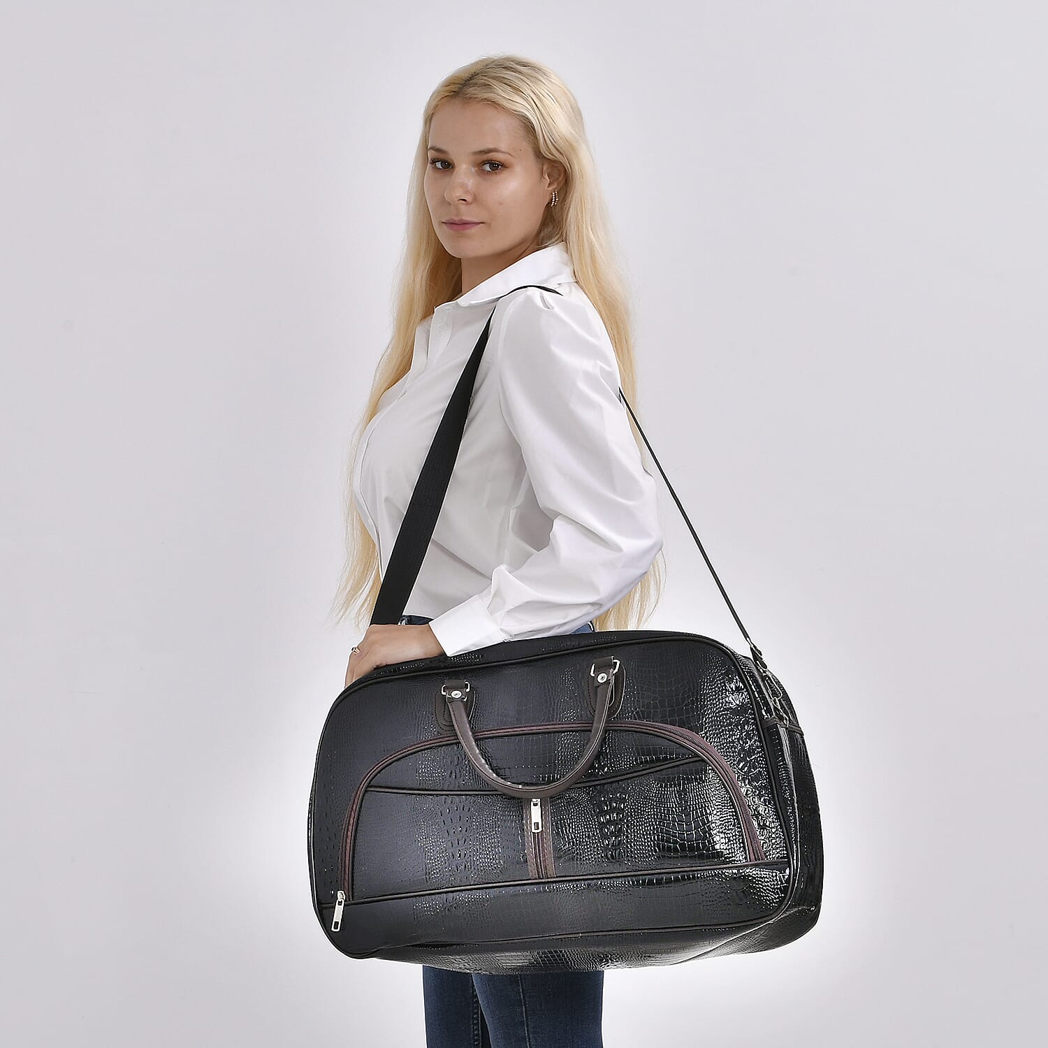 Crocodile Pattern Travel Bag - Black