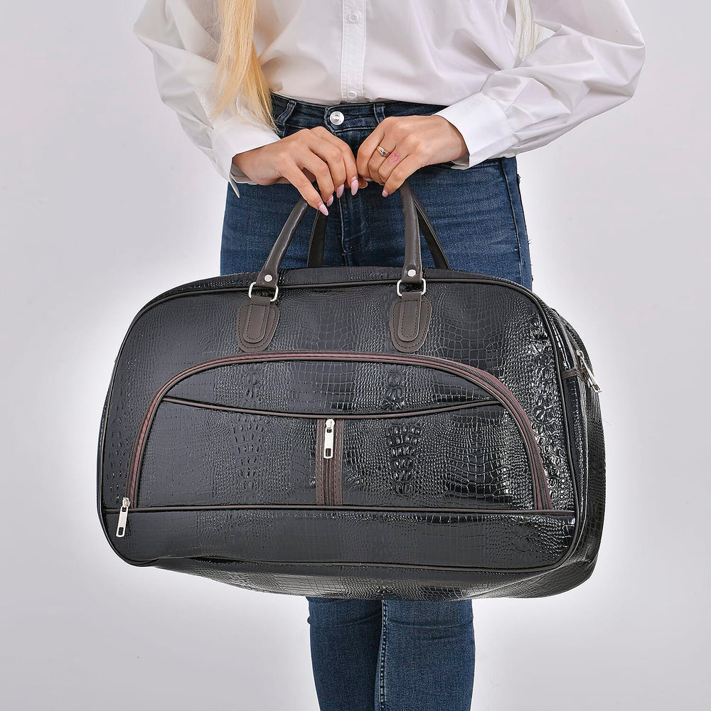 Crocodile Pattern Travel Bag - Black