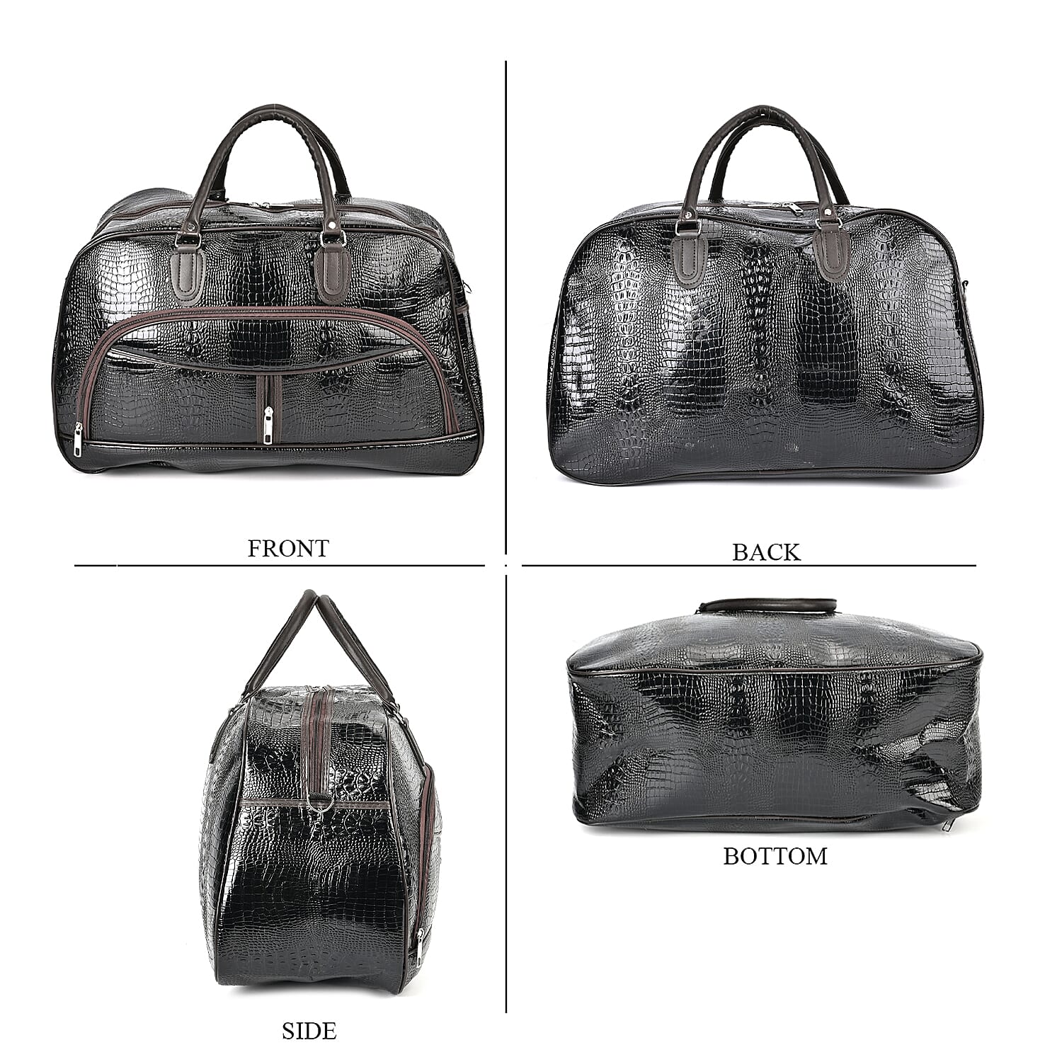 Crocodile Pattern Travel Bag - Black