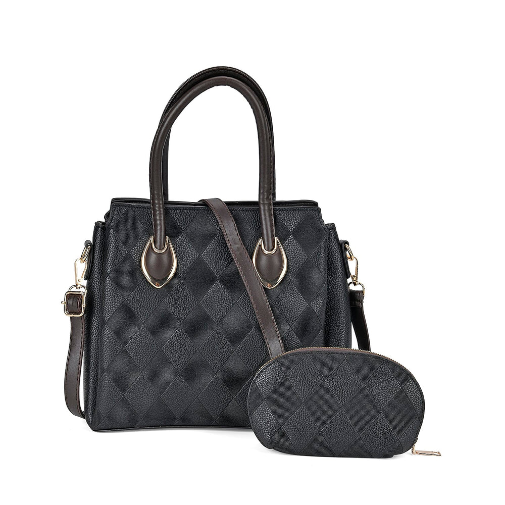 Embossed Rhomboid Handbag with Detachable Shoulder Strap - Coin Bag - Black