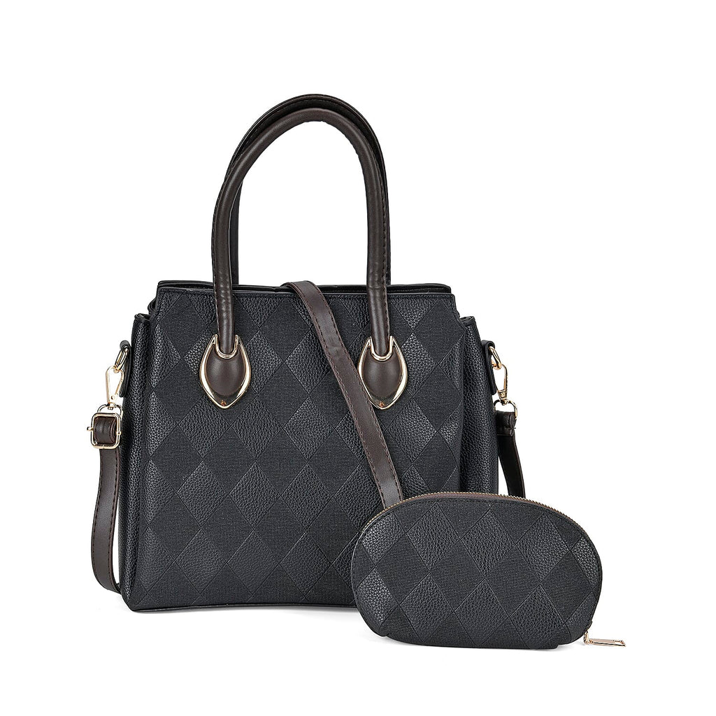 Embossed Rhomboid Handbag with Detachable Shoulder Strap - Coin Bag - Black