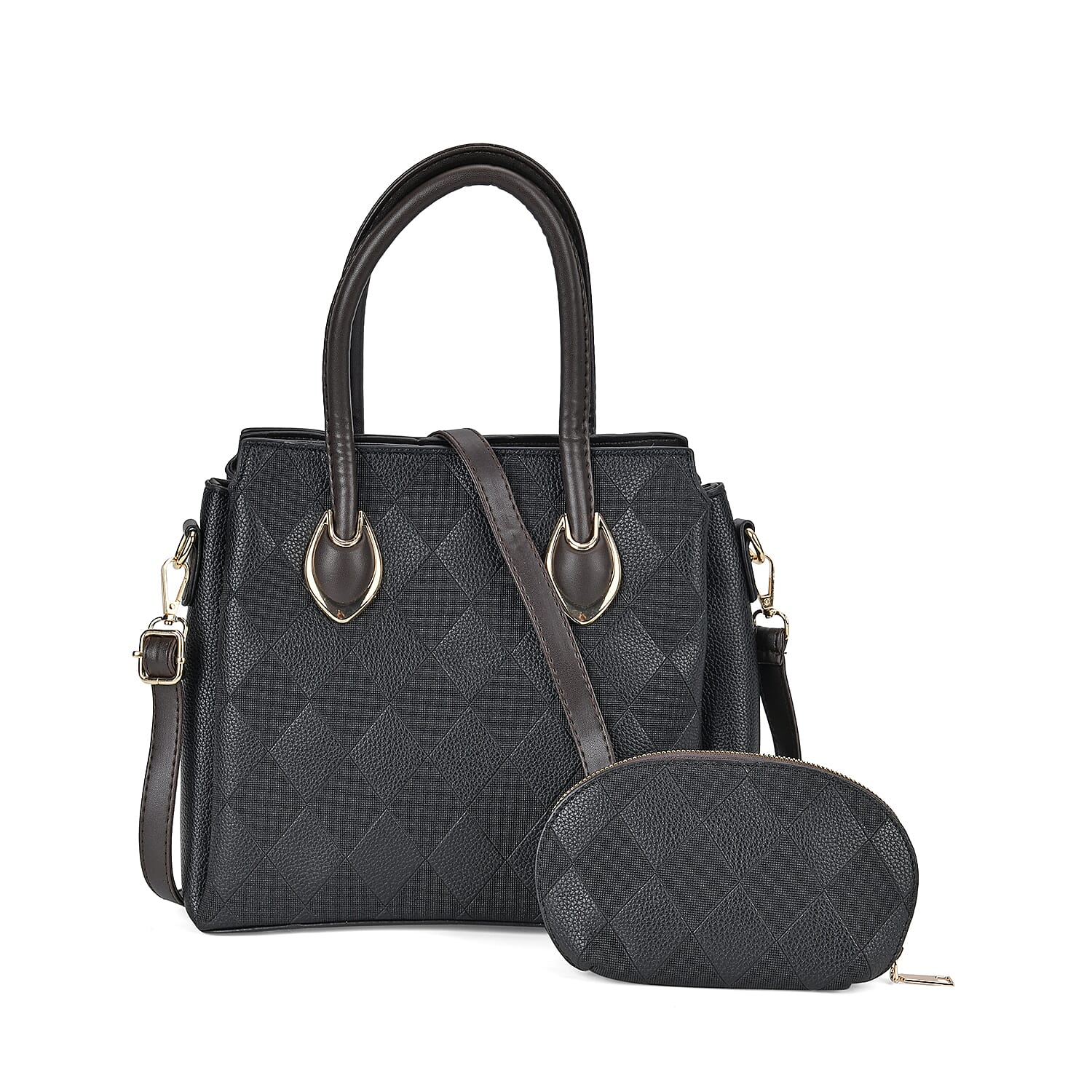 Embossed Rhomboid Handbag with Detachable Shoulder Strap - Coin Bag - Black