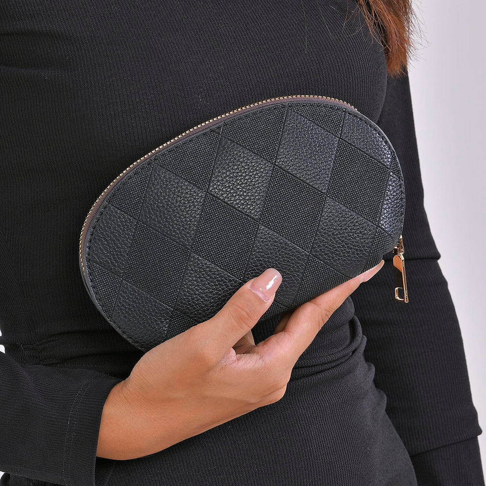 Embossed Rhomboid Handbag with Detachable Shoulder Strap - Coin Bag - Black