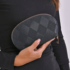 Embossed Rhomboid Handbag with Detachable Shoulder Strap - Coin Bag - Black