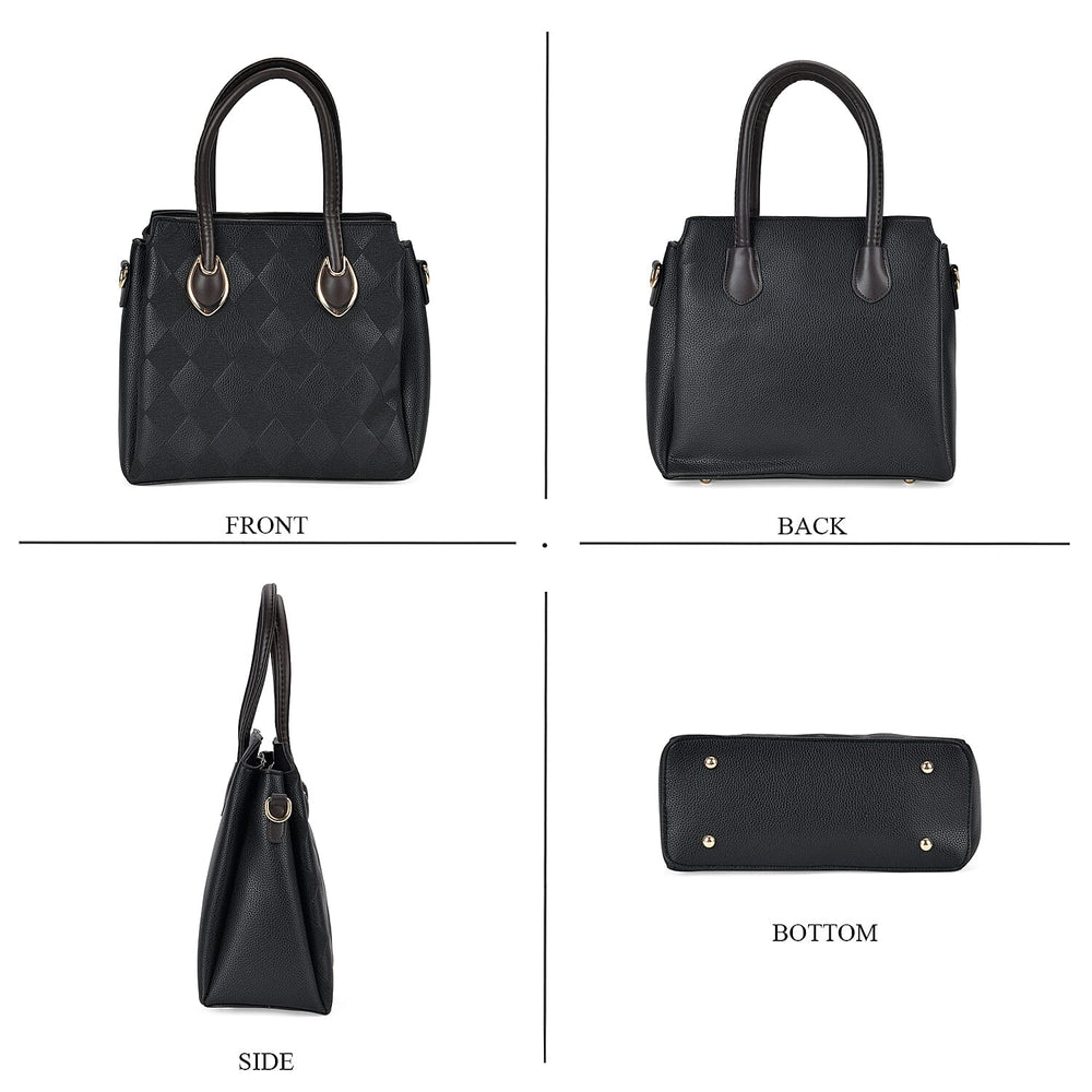 Embossed Rhomboid Handbag with Detachable Shoulder Strap - Coin Bag - Black