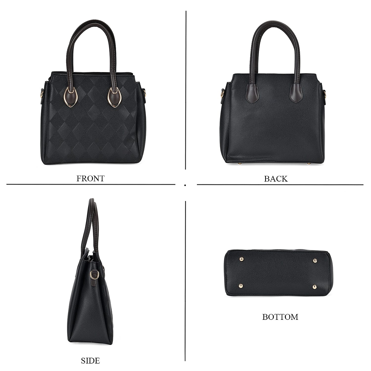 Embossed Rhomboid Handbag with Detachable Shoulder Strap - Coin Bag - Black