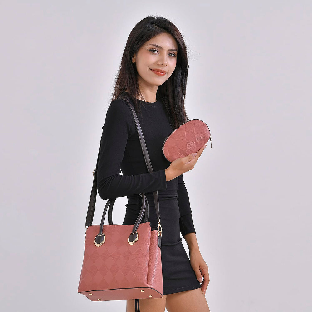 Embossed Rhomboid Handbag with Detachable Shoulder Strap - Coin Bag - Pink