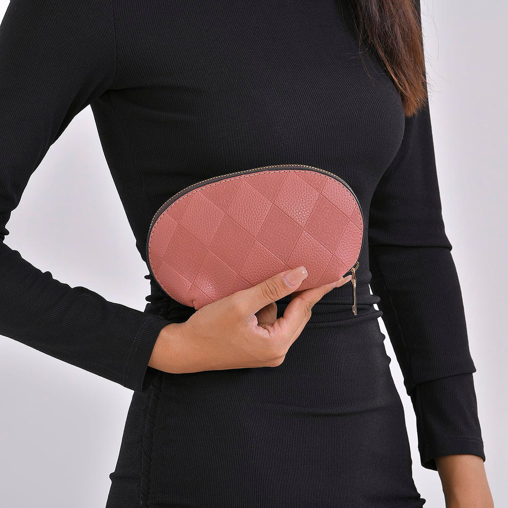 Embossed Rhomboid Handbag with Detachable Shoulder Strap - Coin Bag - Pink