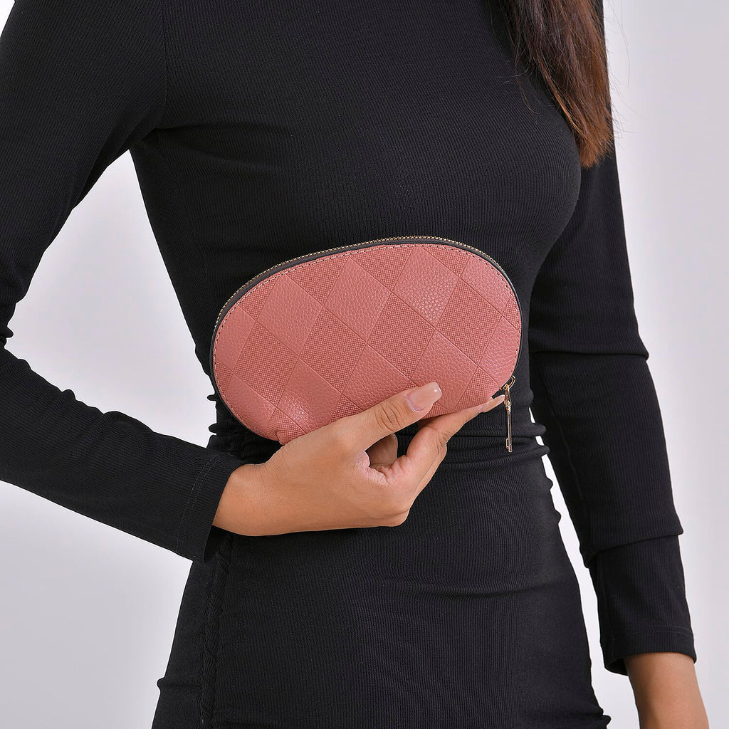 Embossed Rhomboid Handbag with Detachable Shoulder Strap - Coin Bag - Pink