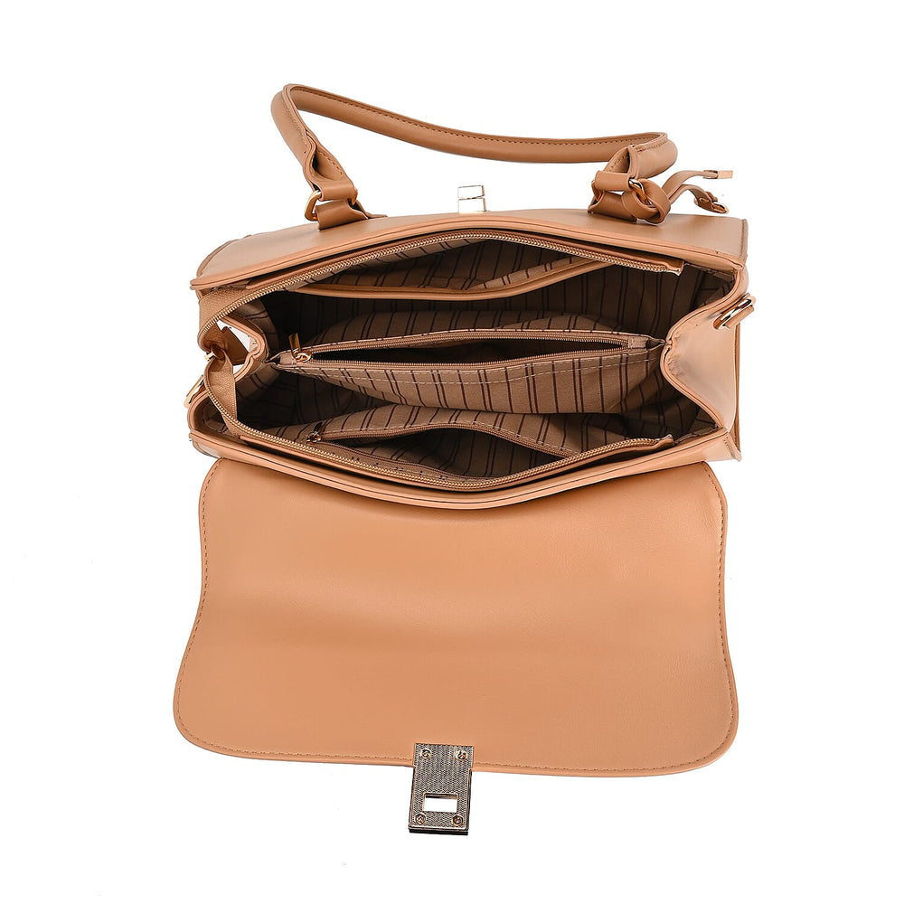 Leatherette Flower Pattern Crossbody Bag with Handle Drop - Apricot