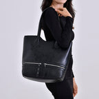 Leatherette Flower Pattern Tote Bag - Black
