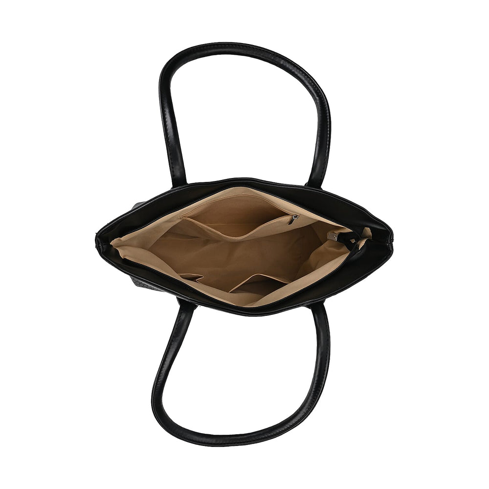 Leatherette Flower Pattern Tote Bag - Black