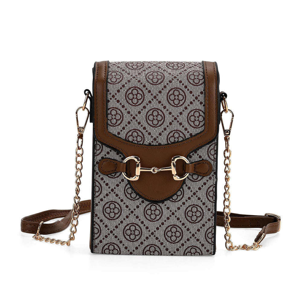 Floral Print Wallet Style Sling Bag with Shoulder Strap (135cm) - Brown - Dark Wine