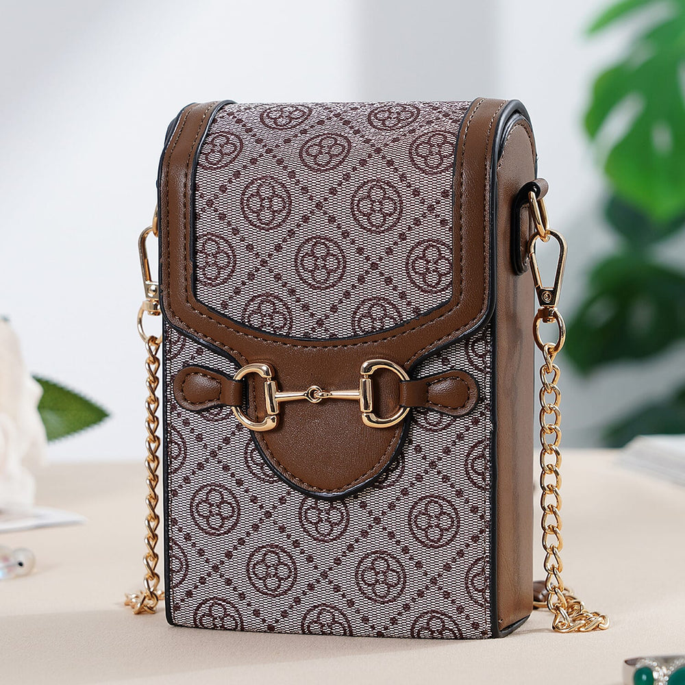 Floral Print Wallet Style Sling Bag with Shoulder Strap (135cm) - Brown - Dark Wine