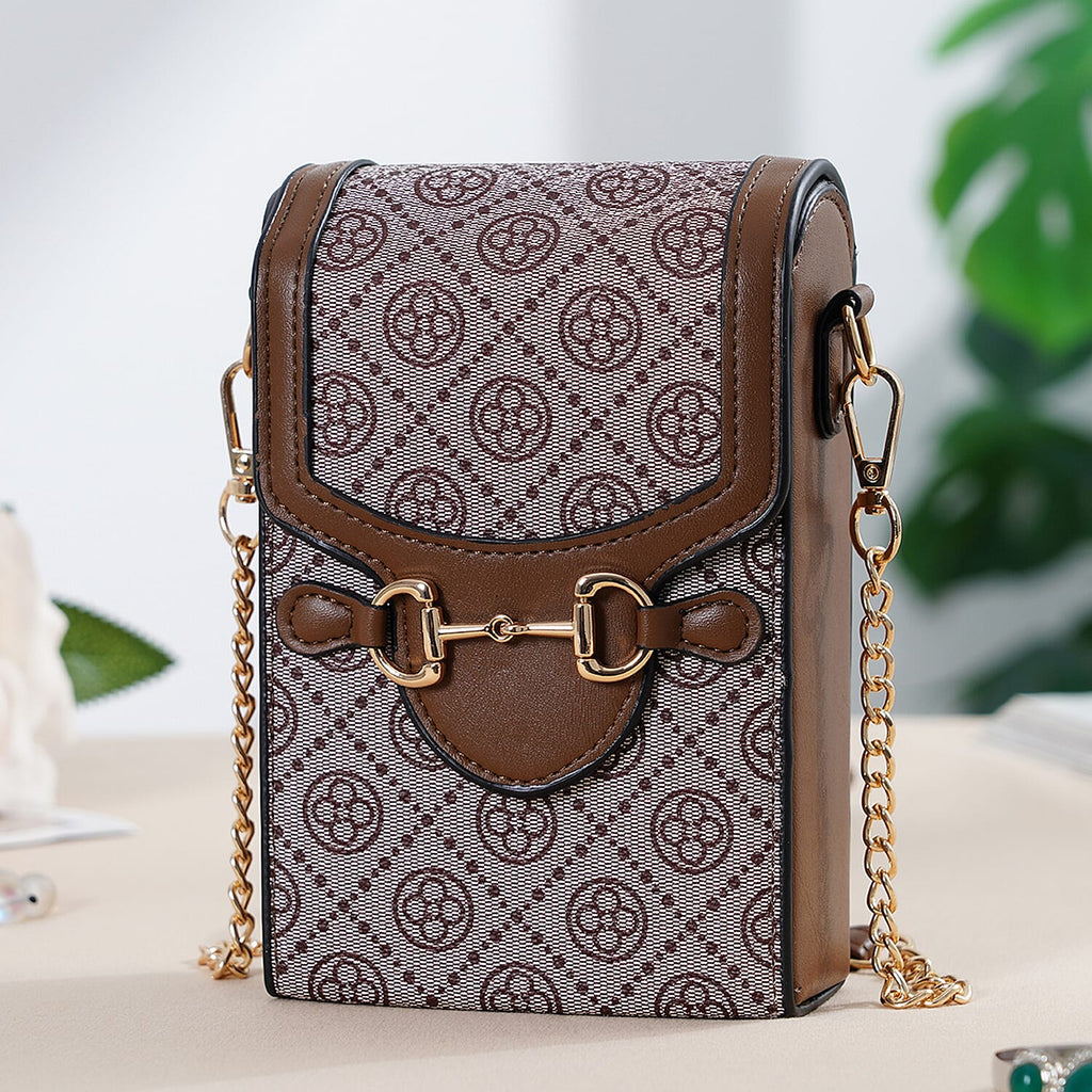 Floral Print Wallet Style Sling Bag with Shoulder Strap (135cm) - Brown - Dark Wine