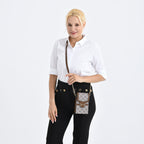 Floral Print Wallet Style Sling Bag with Shoulder Strap (135cm) - Brown - Dark Wine
