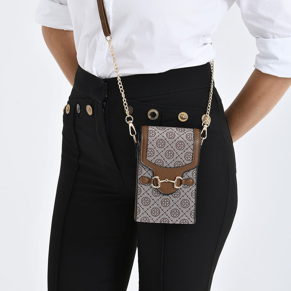 Floral Print Wallet Style Sling Bag with Shoulder Strap (135cm) - Brown - Dark Wine