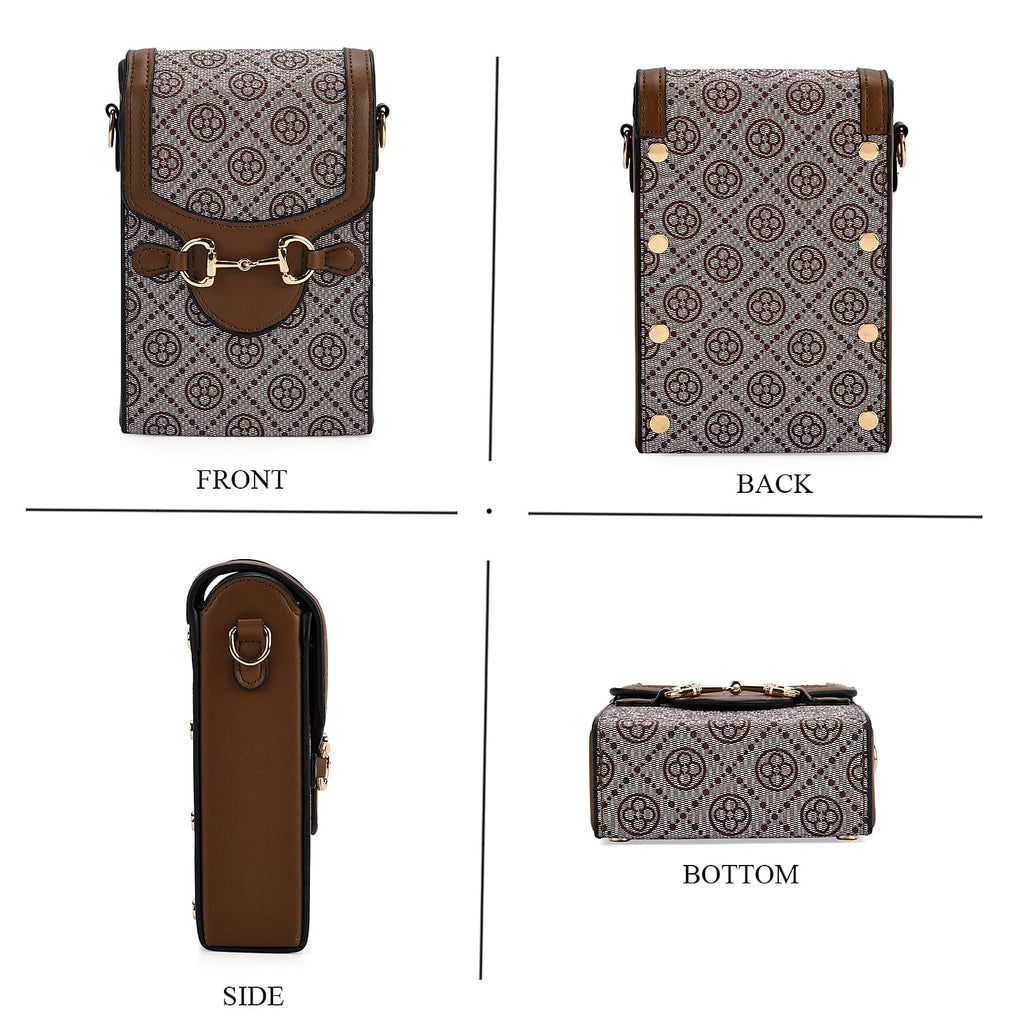 Floral Print Wallet Style Sling Bag with Shoulder Strap (135cm) - Brown - Dark Wine