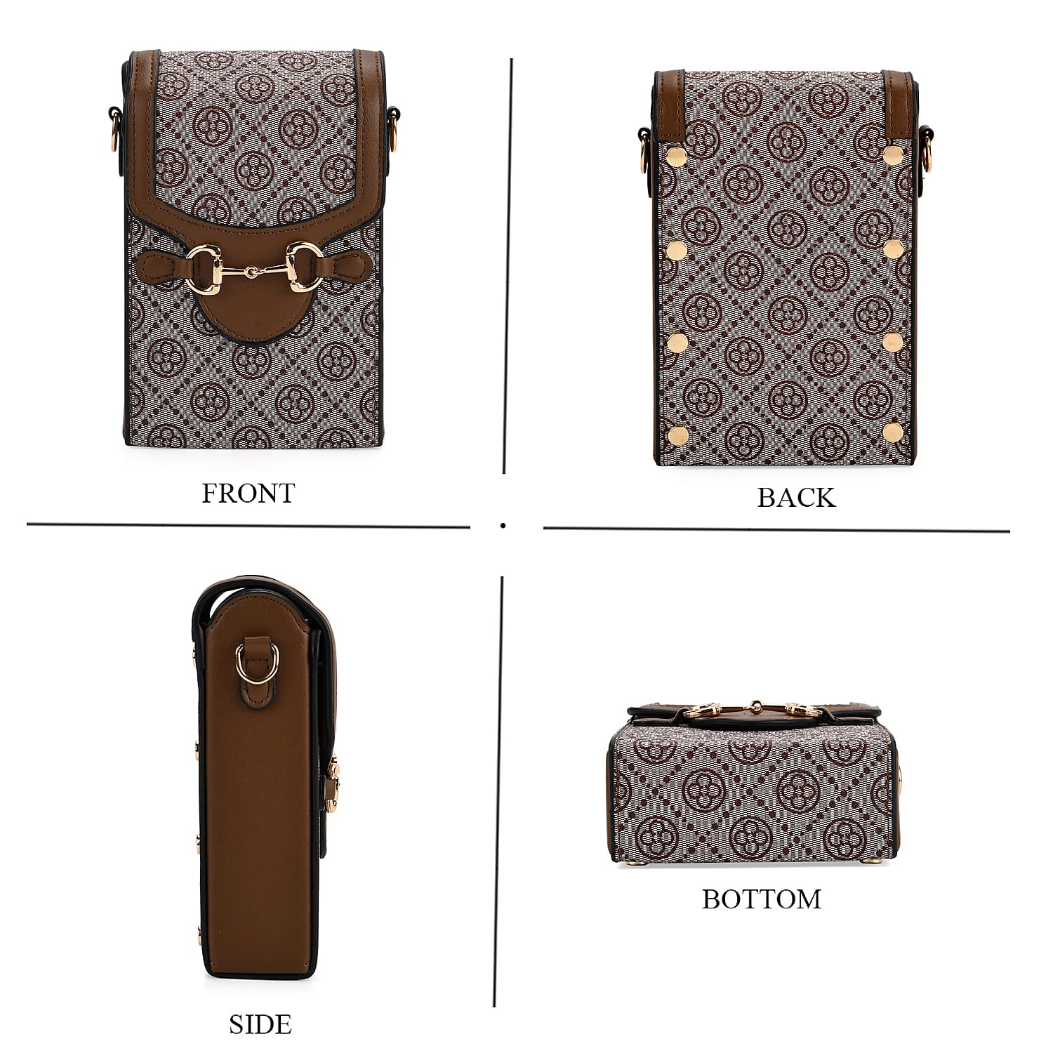 Floral Print Wallet Style Sling Bag with Shoulder Strap (135cm) - Brown - Dark Wine