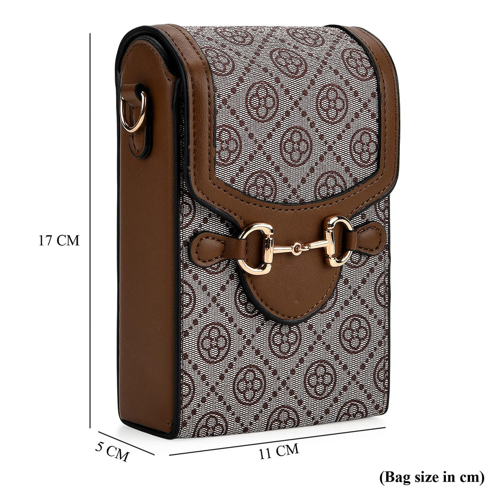 Floral Print Wallet Style Sling Bag with Shoulder Strap (135cm) - Brown - Dark Wine