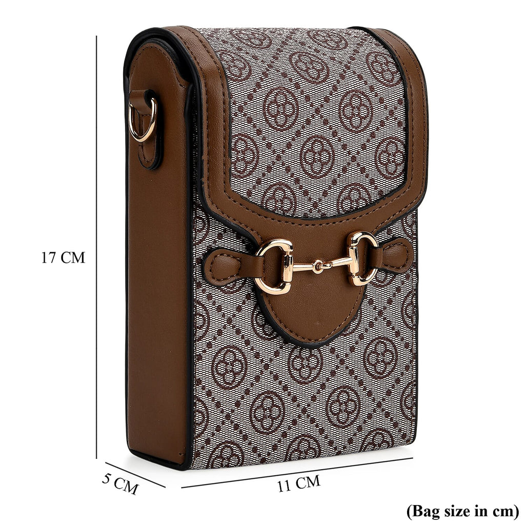 Floral Print Wallet Style Sling Bag with Shoulder Strap (135cm) - Brown - Dark Wine
