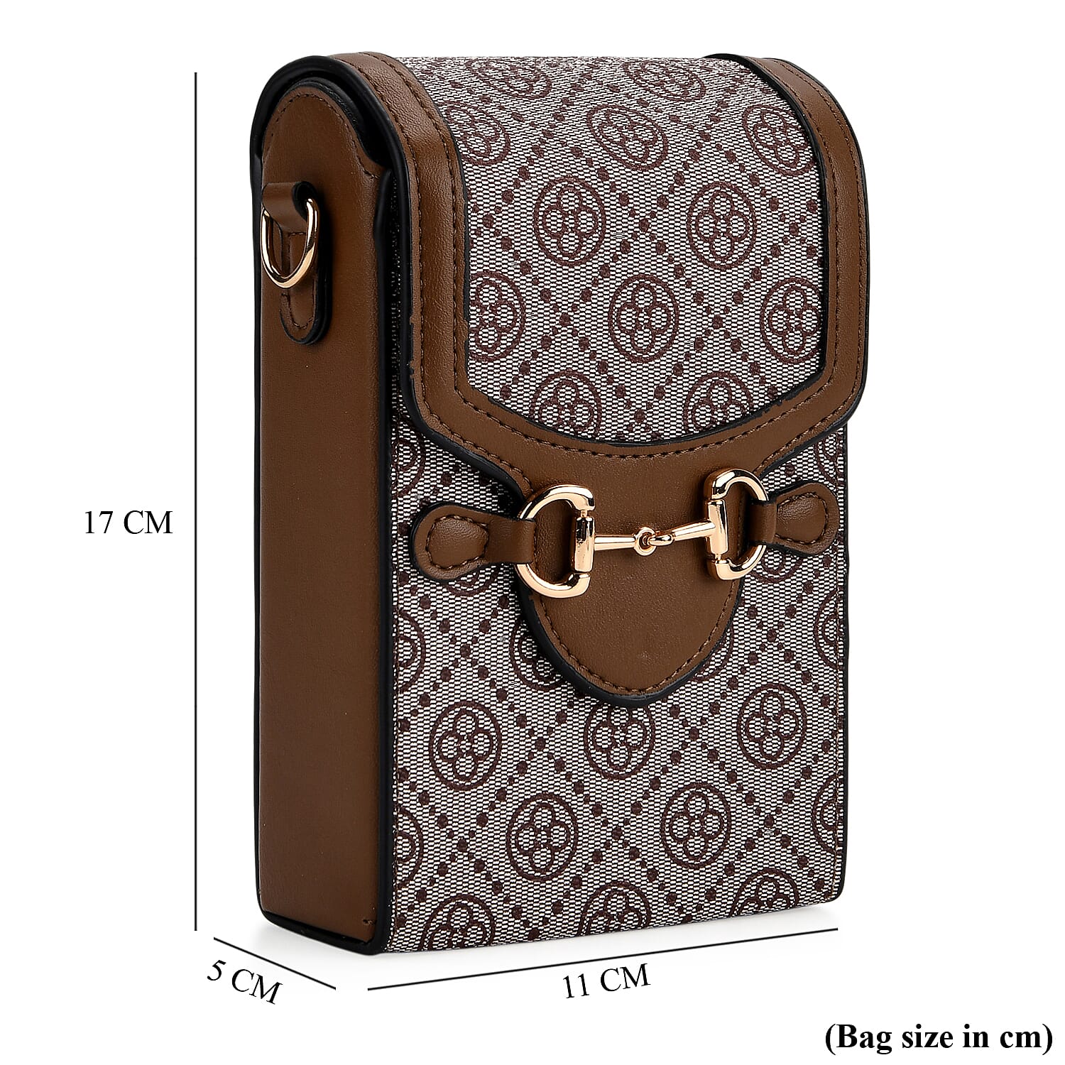 Floral Print Wallet Style Sling Bag with Shoulder Strap (135cm) - Brown - Dark Wine