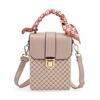 Trendy Messenger Bag with Lattice Pattern, Scarf Accent & Adjustable Strap - Khaki