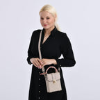 Trendy Messenger Bag with Lattice Pattern, Scarf Accent & Adjustable Strap - Khaki