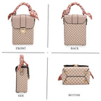 Trendy Messenger Bag with Lattice Pattern, Scarf Accent & Adjustable Strap - Khaki