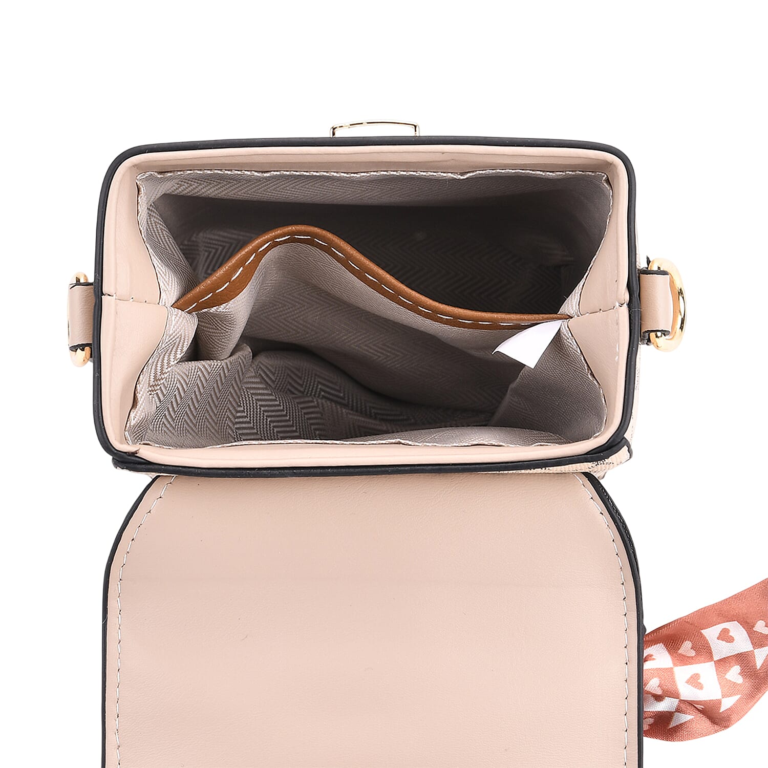 Trendy Messenger Bag with Lattice Pattern, Scarf Accent & Adjustable Strap - Khaki