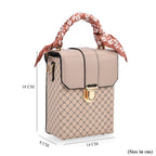 Trendy Messenger Bag with Lattice Pattern, Scarf Accent & Adjustable Strap - Khaki