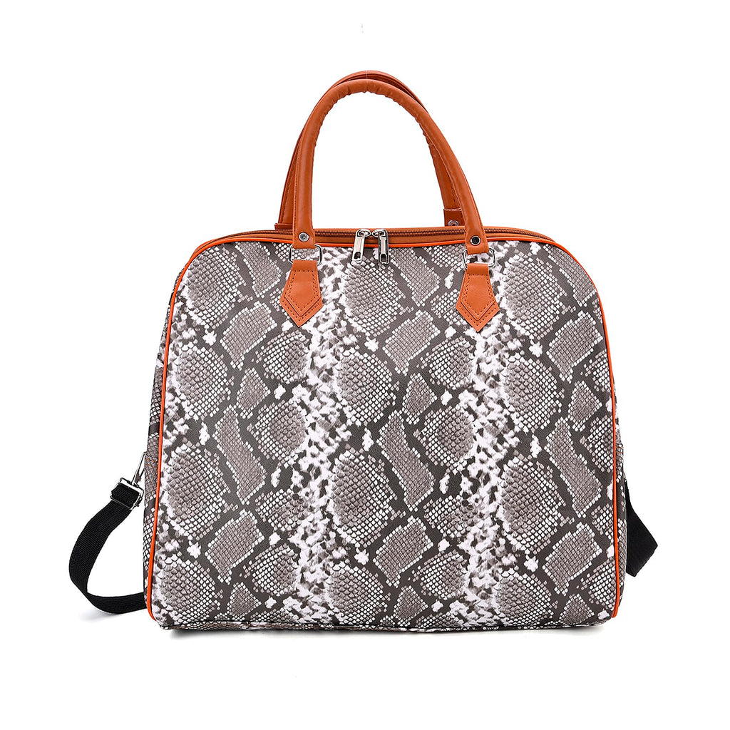 Snake Pattern Tote Bag with Handle Drop & Detachable Shoulder Strap - Grey