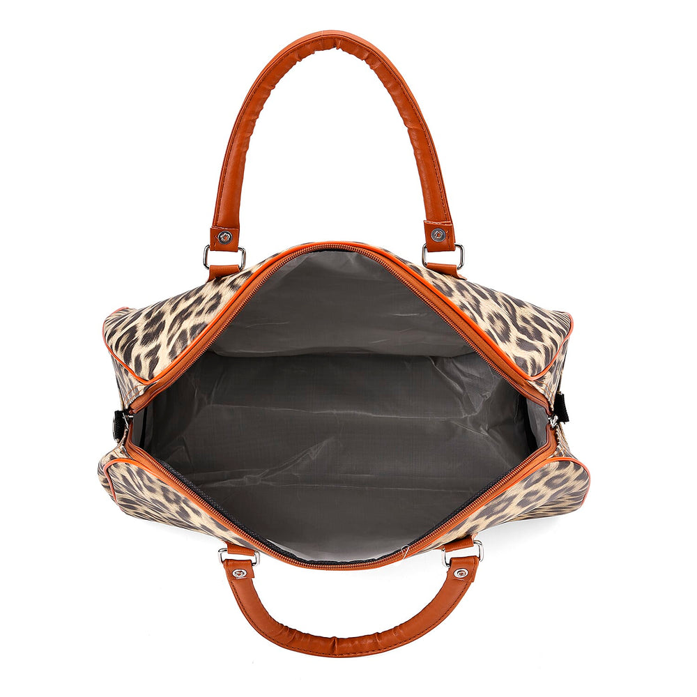 Leopard Pattern Tote Bag with Handle Drop & Detachable Shoulder Strap - Two Tone