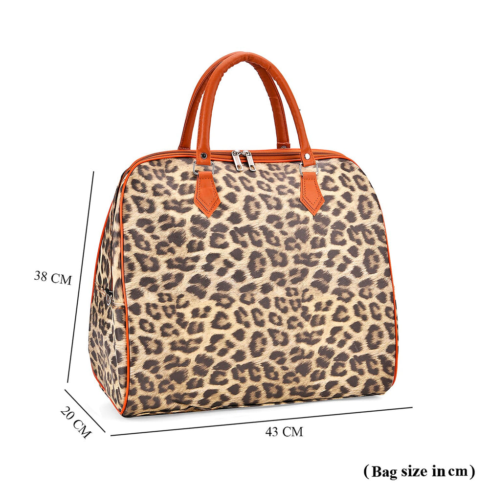 Leopard Pattern Tote Bag with Handle Drop & Detachable Shoulder Strap - Two Tone