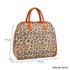 Leopard Pattern Tote Bag with Handle Drop & Detachable Shoulder Strap - Two Tone
