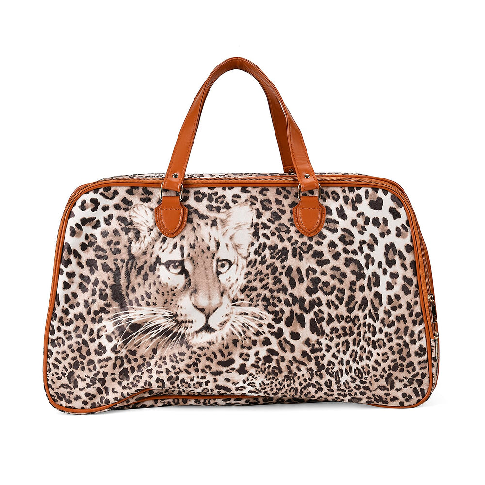 PU Leopard Travel Bag (Size 55x33x21 cm) - Brown & Brown