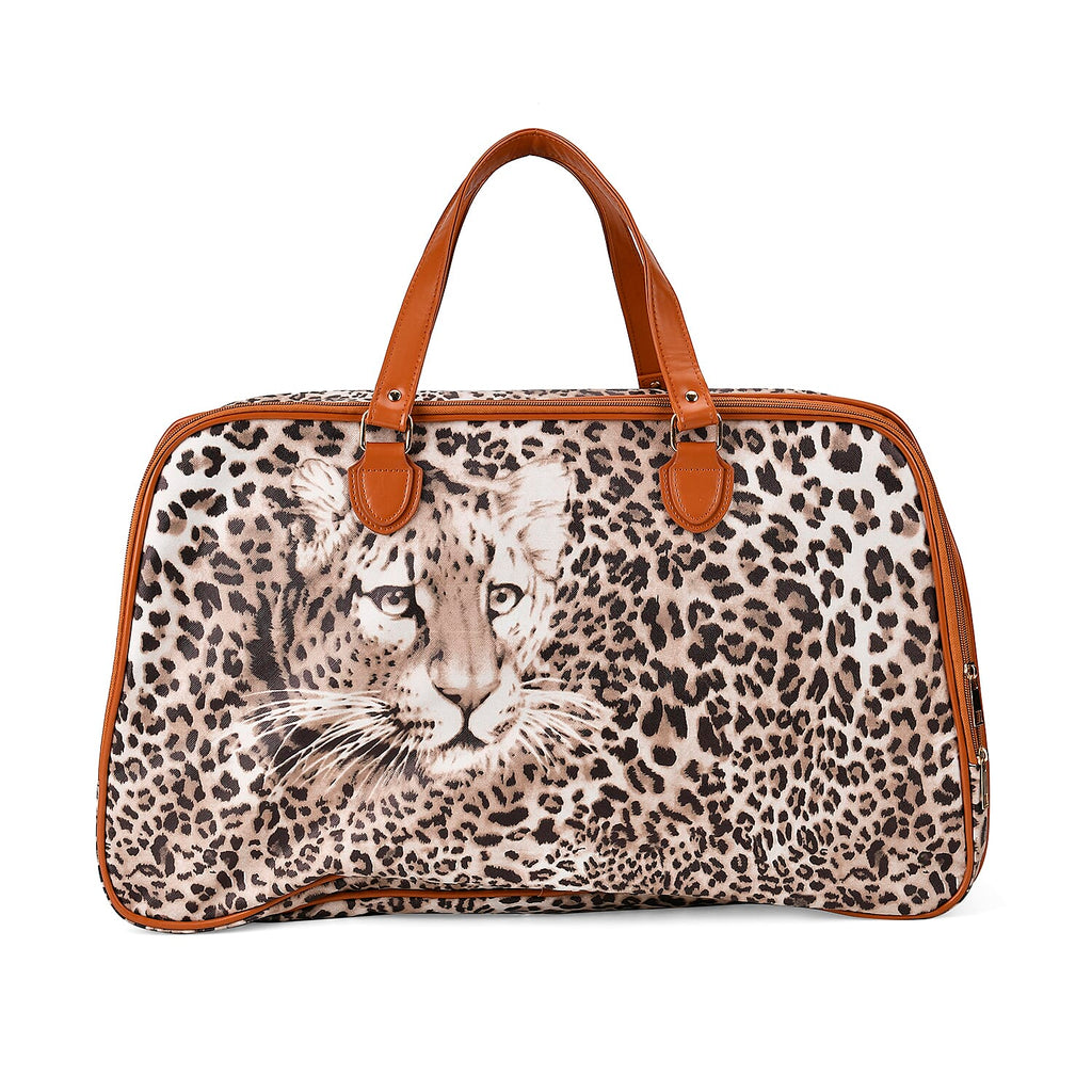 PU Leopard Travel Bag (Size 55x33x21 cm) - Brown & Brown