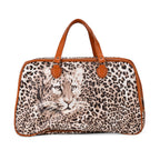 PU Leopard Travel Bag (Size 55x33x21 cm) - Brown & Brown