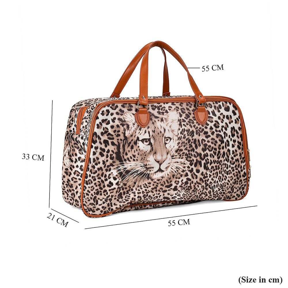 PU Leopard Travel Bag (Size 55x33x21 cm) - Brown & Brown
