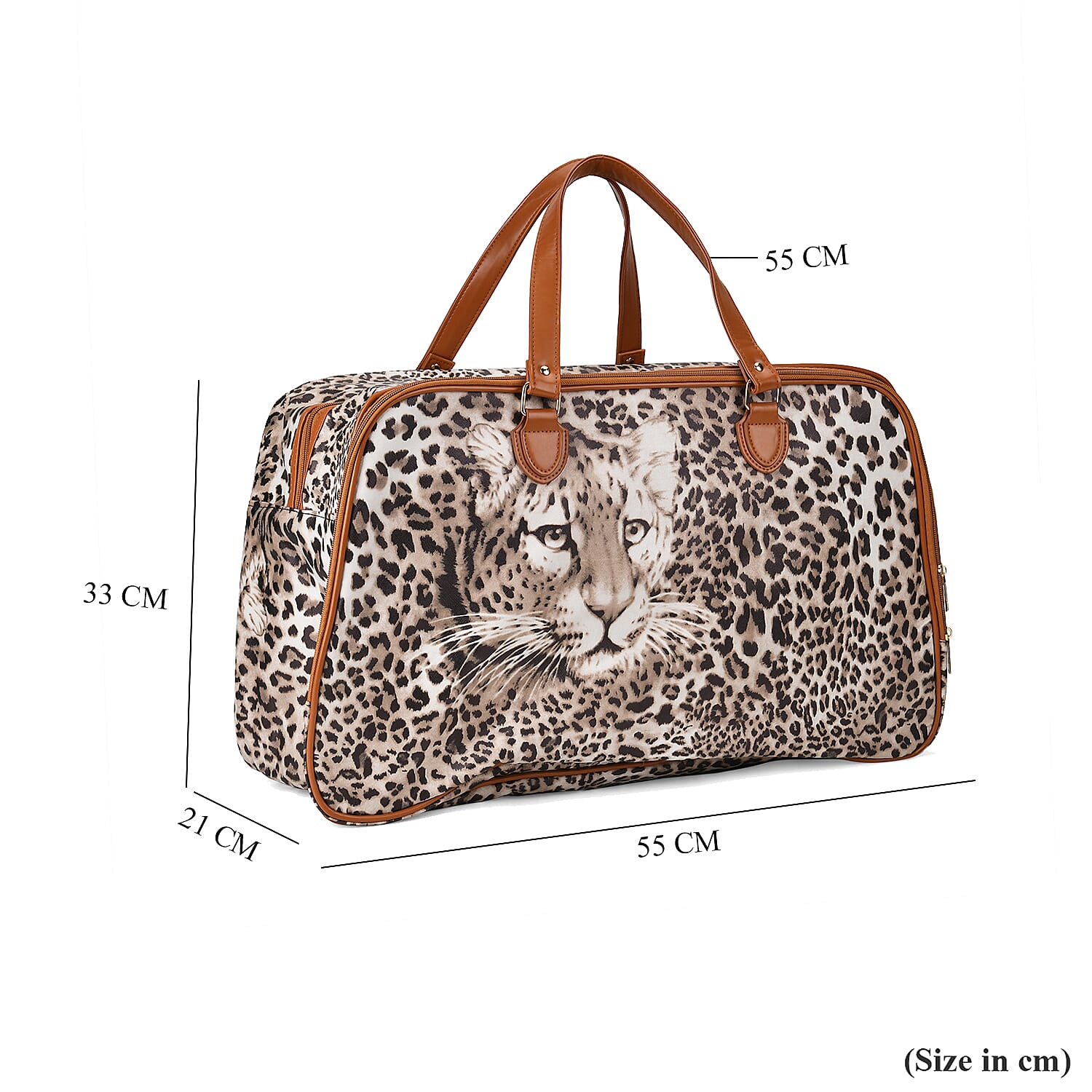 PU Leopard Travel Bag (Size 55x33x21 cm) - Brown & Brown
