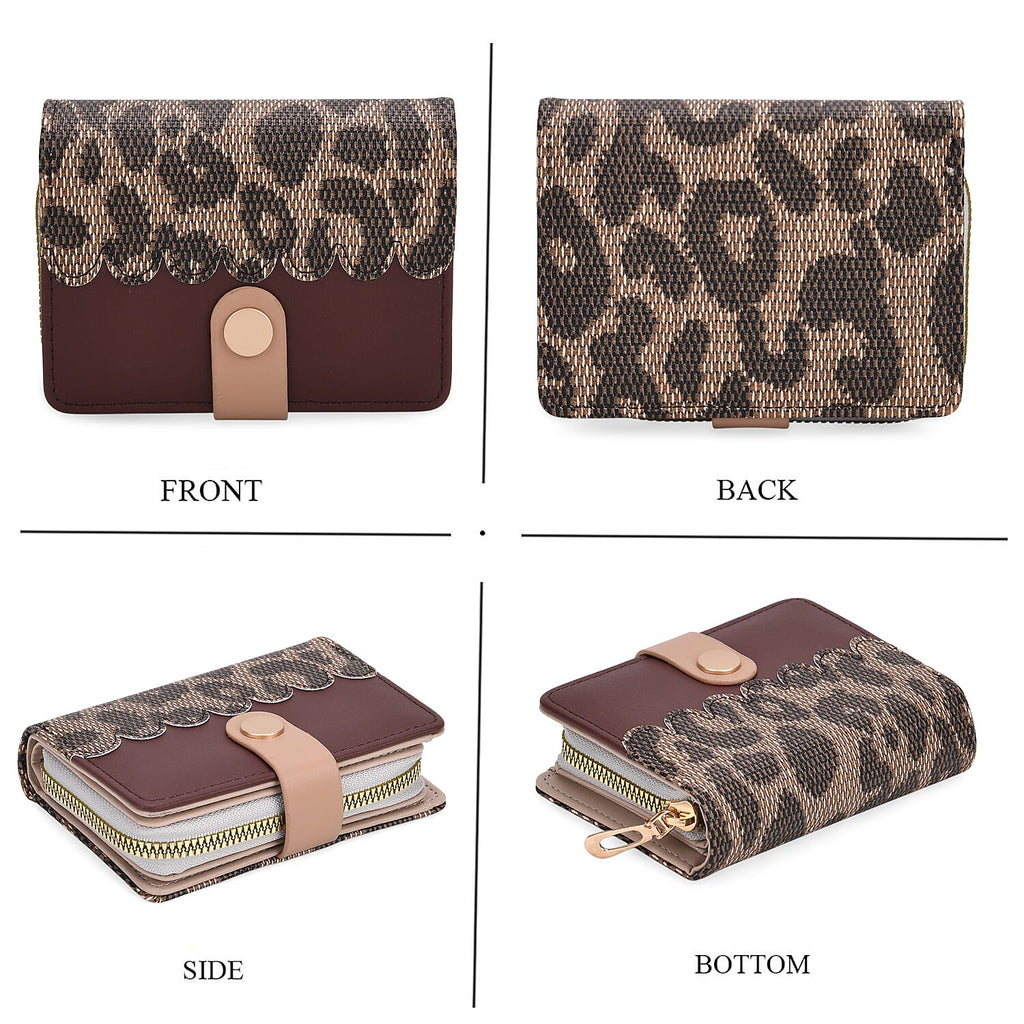 SET OF 2 - Leopard Print Clutch - Short Wallet - Brown