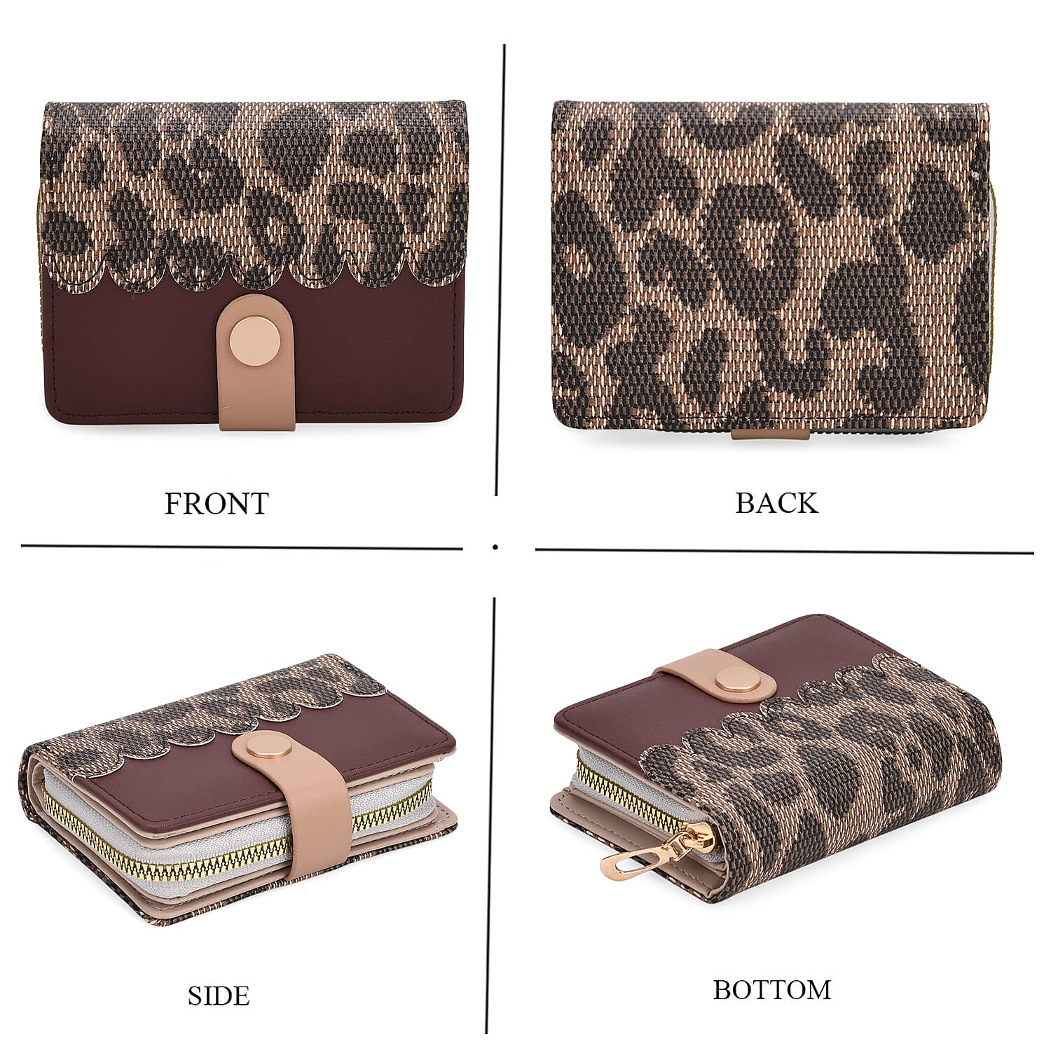 SET OF 2 - Leopard Print Clutch - Short Wallet - Brown