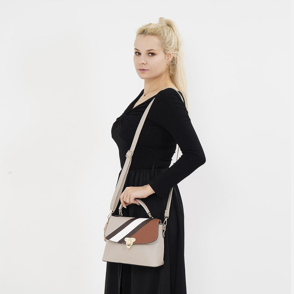 Elegant Patchwork Crossbody Bag - Beige