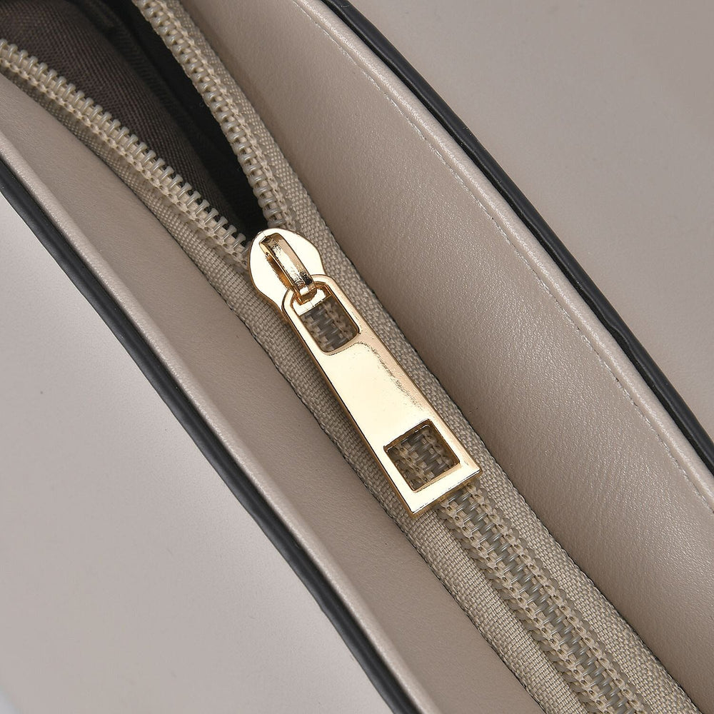Elegant Patchwork Crossbody Bag - Beige